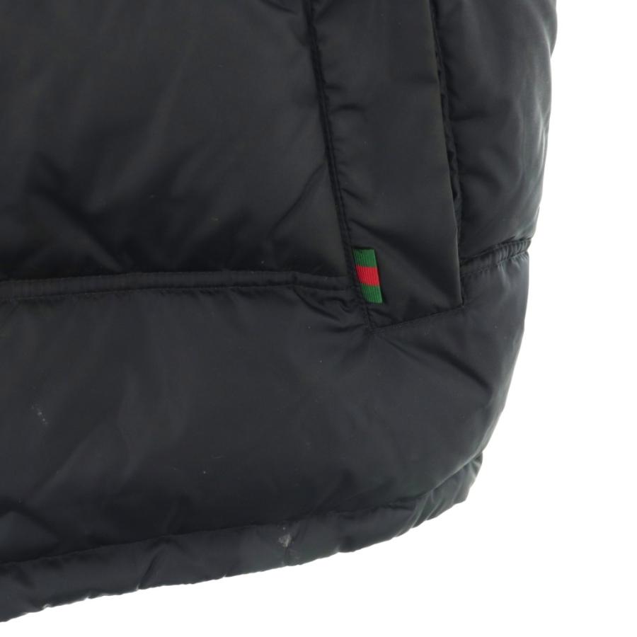 極美品　グッチ　ダウンベスト　GG　総柄　ワッペン　2way　フード　紺　M GUCCI - グッチ GUCCI ダウンベスト 切替 レザー ロゴ ワッペン 44