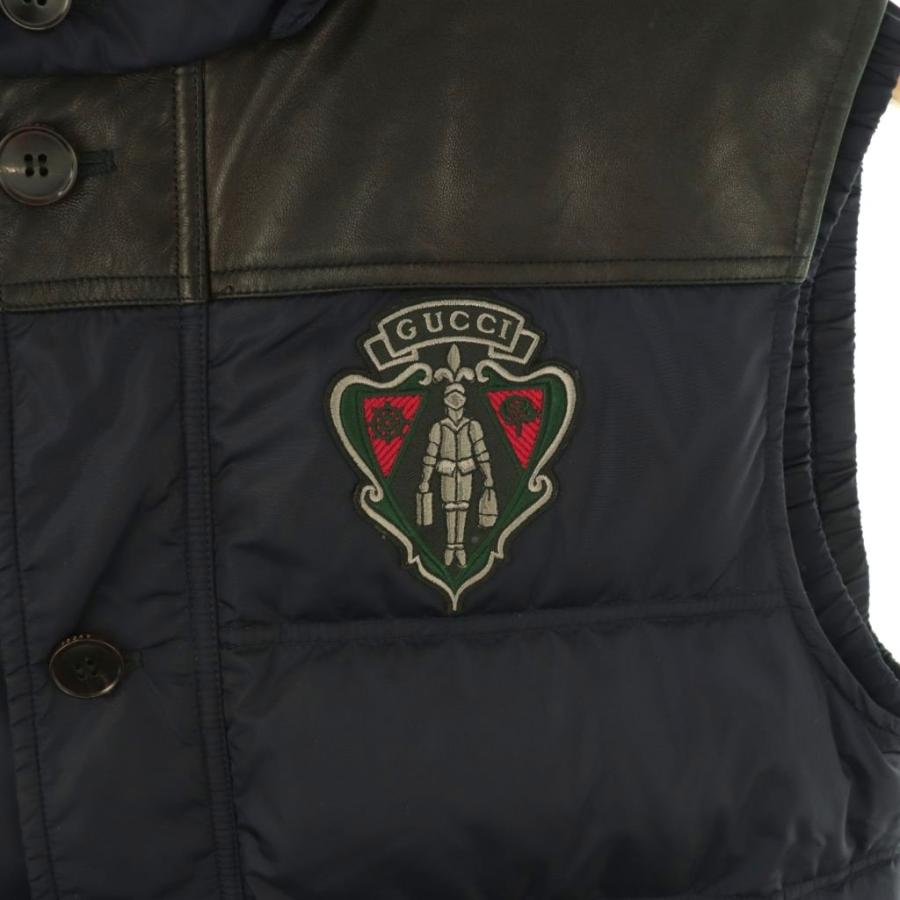 GUCCI（グッチ） ダウンベスト 切替 レザー ロゴ ワッペン 44 ネイビー
