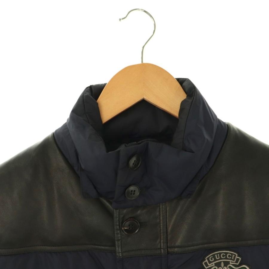 GUCCI（グッチ） ダウンベスト 切替 レザー ロゴ ワッペン 44 ネイビー