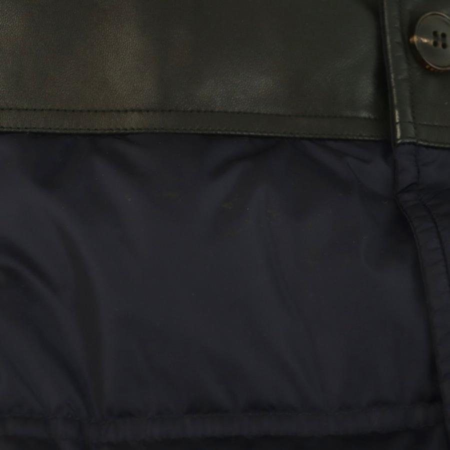 GUCCI（グッチ） ダウンベスト 切替 レザー ロゴ ワッペン 44 ネイビー