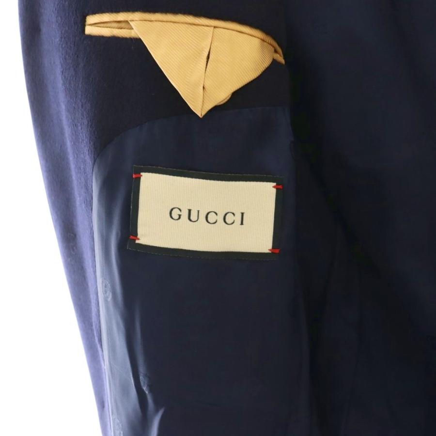 【中古】グッチ GUCCI 20AW カシミヤ チェスターコート ロング 金色ボタン ロゴ 48 L 紺 ネイビー 625863 /AQ GUCCI（グッチ） GUCCI 20AW カシミヤ チェスターコート ロング 金色