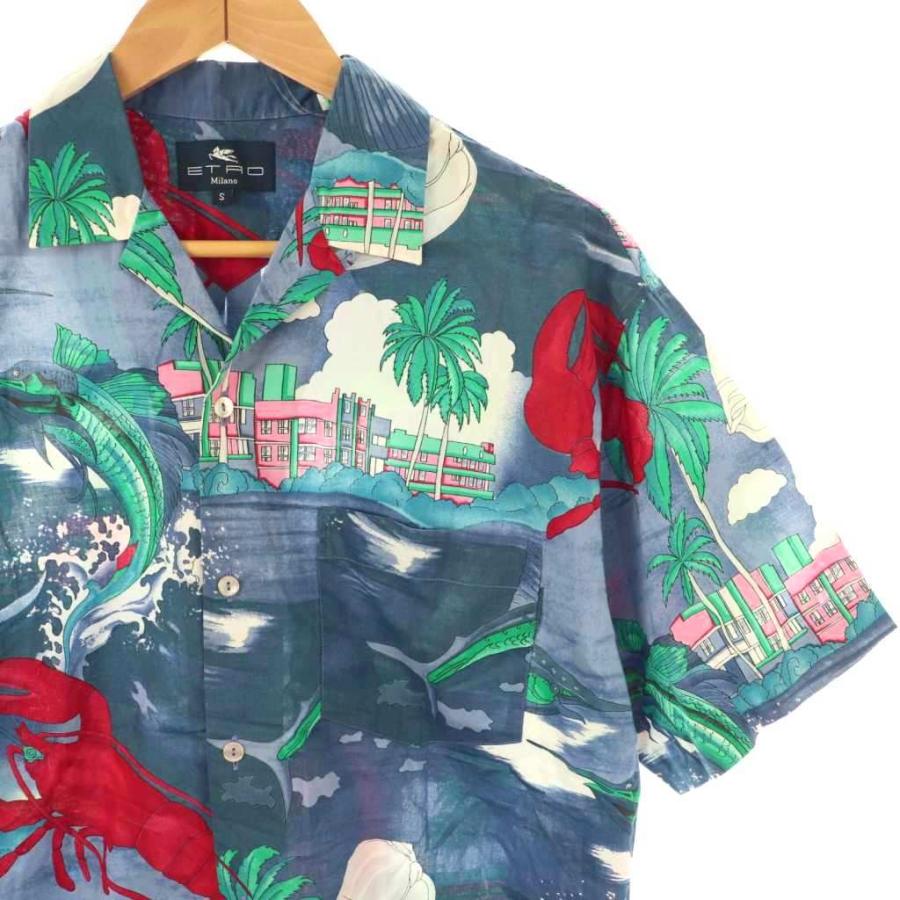 ETRO（エトロ） アロハシャツ 総柄 コットン 半袖 S ブルー マルチ