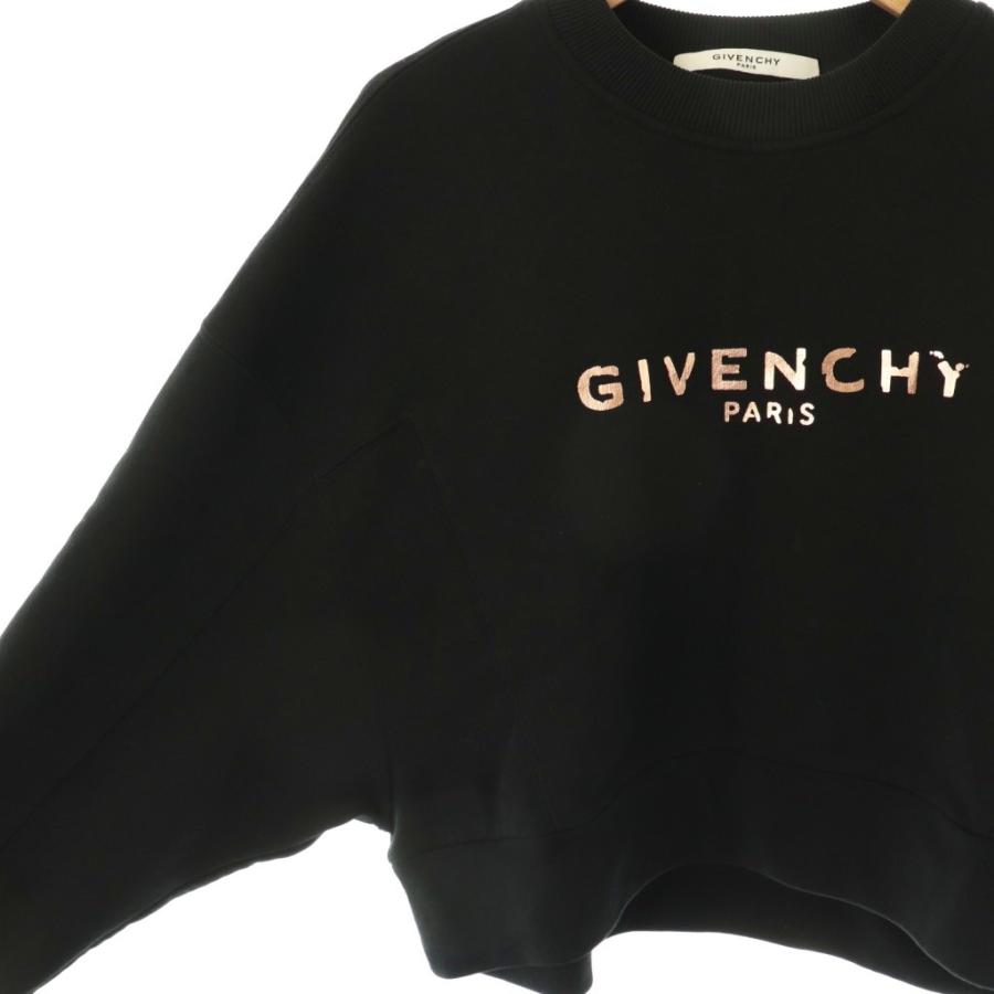 【中古】ジバンシィ GIVENCHY クロップド スウェット トレーナー 長袖 ロゴ コットン XS 黒 /NR ■GY57 レディース ジバンシィ GIVENCHY クロップド スウェット トレーナー 長袖 ロゴ
