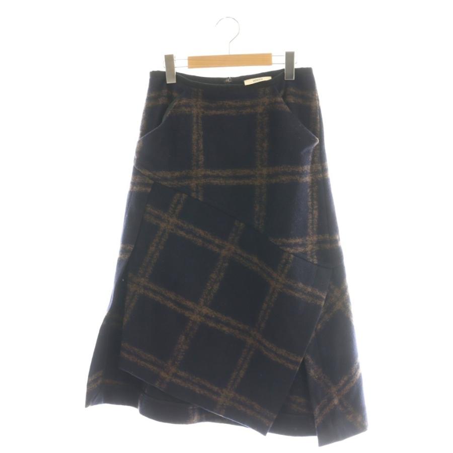 【中古】オデー ODEEH チェック柄スカート フレア XS ネイビー ブラウン /CX ■GY57 レディース オデー ODEEH チェック柄スカート フレア XS ネイビー ブラウン /CX