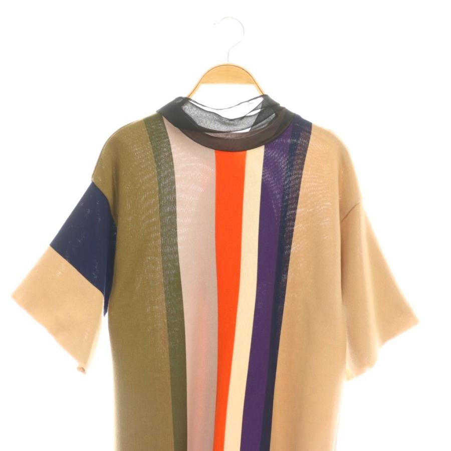 アキラナカ AKIRA NAKA ニットワンピース ひざ丈 ストライプ 2 マルチ