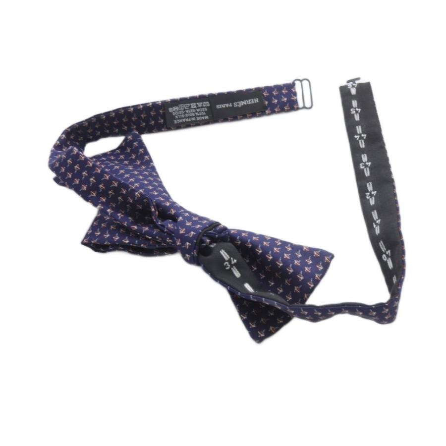 【中古】エルメス HERMES 蝶ネクタイ 総柄 シルク 紺 ネイビー /SR ■GY20 ■OH レディース HERMES（エルメス） 蝶ネクタイ 総柄 シルク 紺 ネイビー /SR □GY20