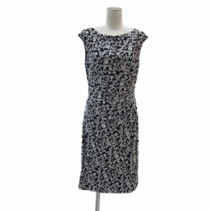 【美品】ラルフローレン　黒と白の花柄ノースリーブワンピース ローレンラルフローレン ワンピース 10 M 黒 ブラック 白 ホワイト 花