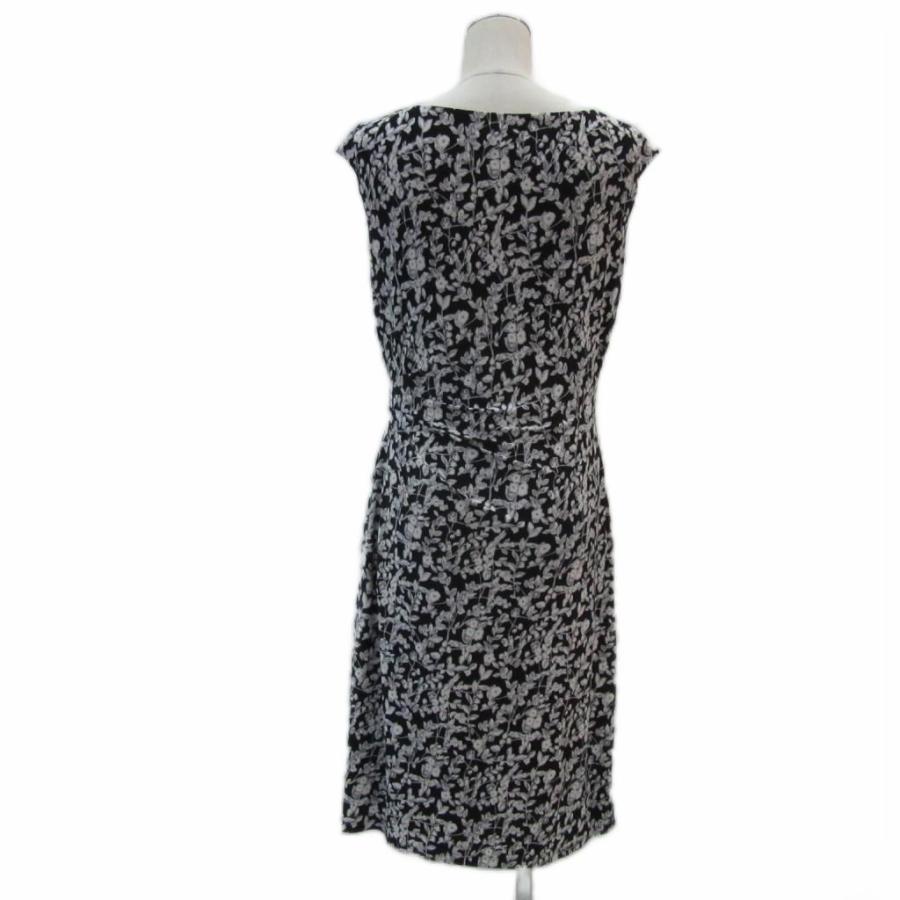 ローレンラルフローレン ワンピース 10 M 黒 ブラック 白 ホワイト 花