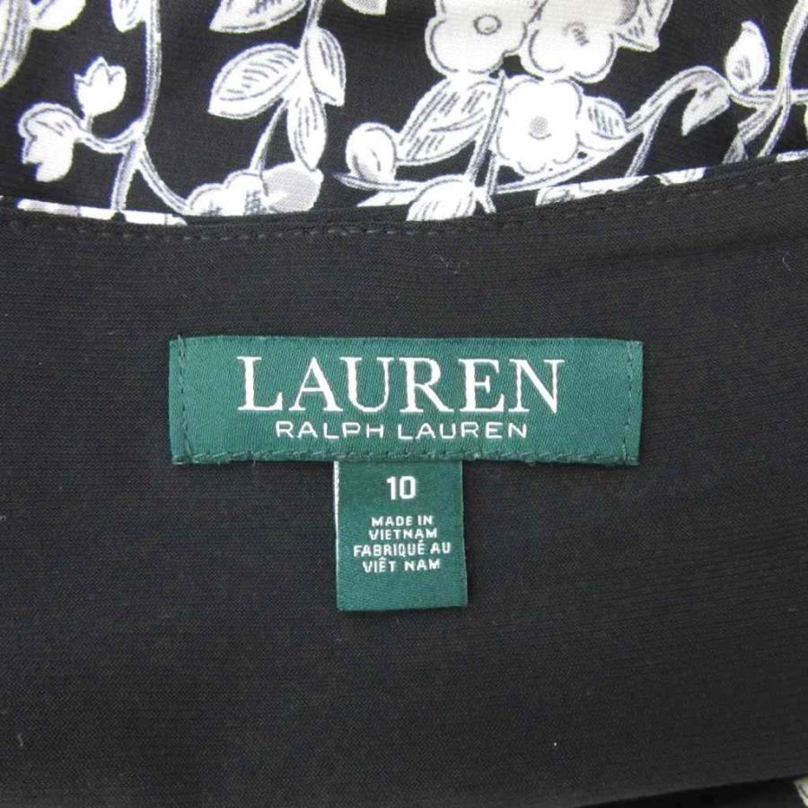 ローレンラルフローレン ワンピース 10 M 黒 ブラック 白 ホワイト 花