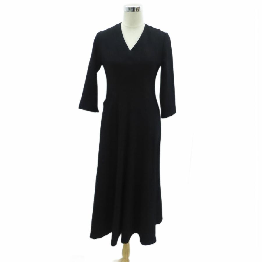 シビラ SYBILLA ジョーゼット切り替えVネックドレス ワンピース L 黒