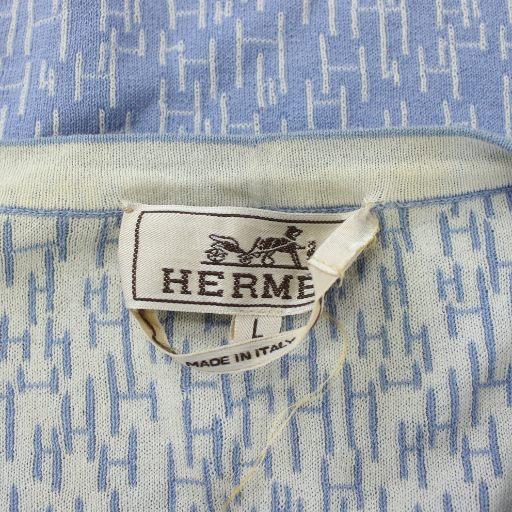 HERMES エルメス Vネック Tシャツ 刺繍ロゴ HERMES（エルメス） HERMES Tシャツ ニット 半袖 Vネック Hロゴ 総柄 L