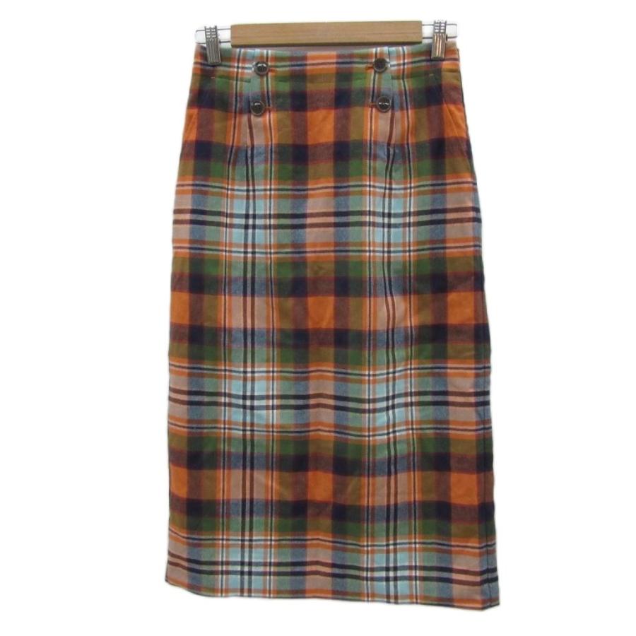シップス SHIPS タイトスカート 38 M オレンジ タータンチェック柄