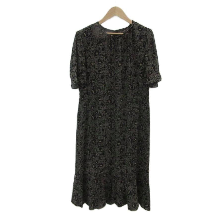 レリアン Leilian ワンピース 9 日本製 美品 レリアン Leilian ワンピース 9 黒 ブラック 花柄 半袖 ラウンドネック