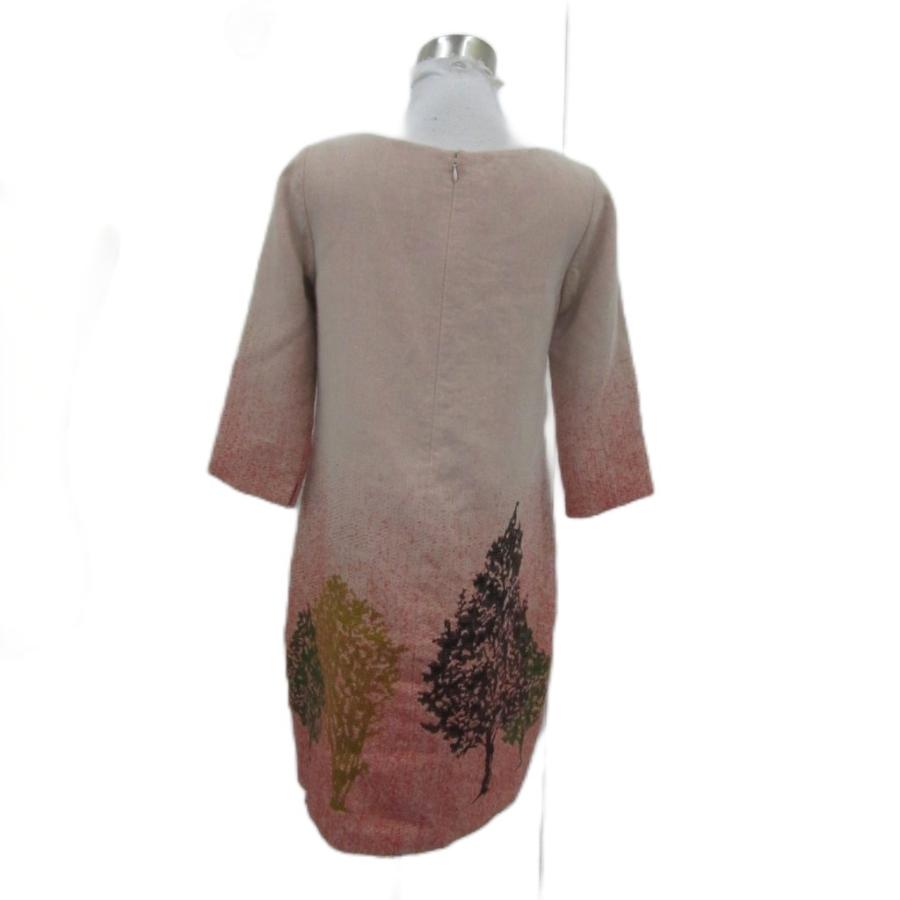 シビラ SYBILLA ワンピース ひざ丈 七分袖 ラウンドネック M 赤 レッド