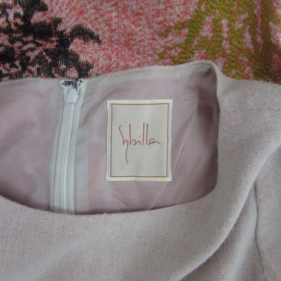 シビラ SYBILLA ワンピース ひざ丈 七分袖 ラウンドネック M 赤 レッド