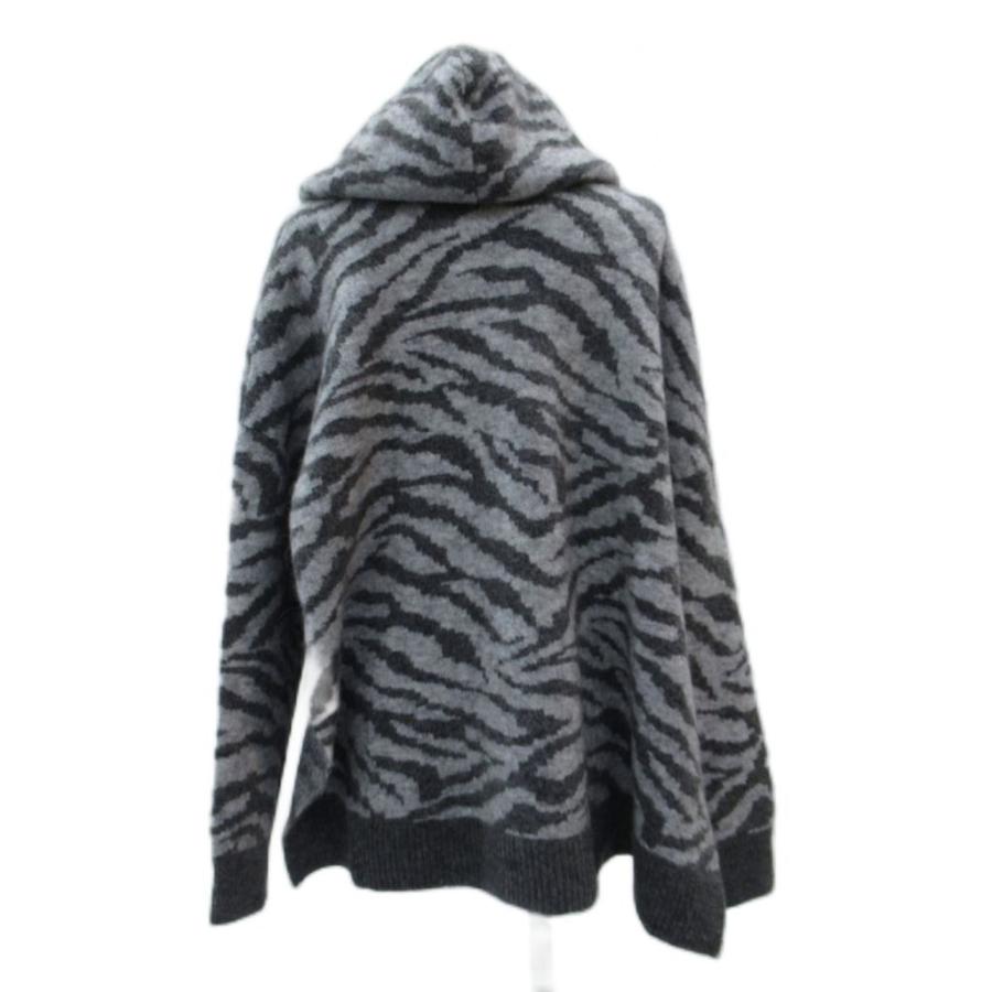ZARA（ザラ） 未使用品 フーディー ニットパーカー M-L グレー ゼブラ 