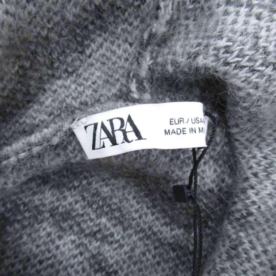 ZARA（ザラ） 未使用品 フーディー ニットパーカー M-L グレー ゼブラ 