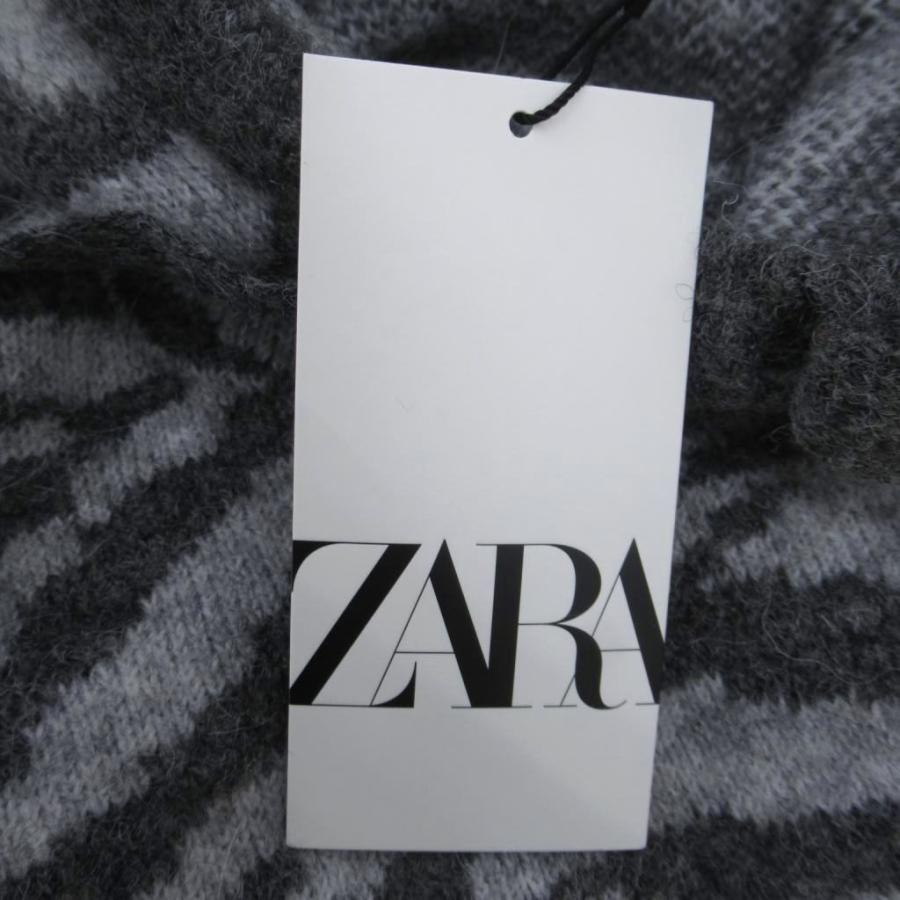 ZARA（ザラ） 未使用品 フーディー ニットパーカー M-L グレー ゼブラ 