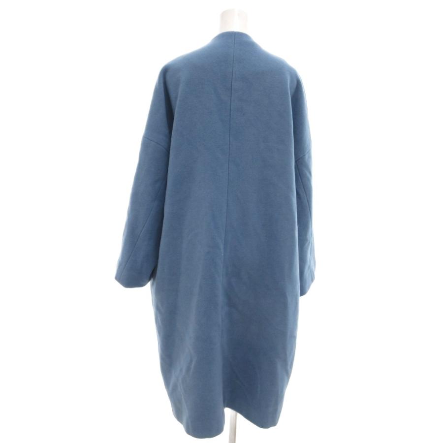 ミラオーウェン Mila Owen ウール混 ノーカラー ロングコート ONE 青