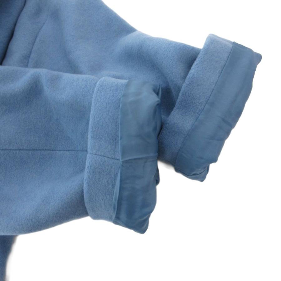 ミラオーウェン Mila Owen ウール混 ノーカラー ロングコート ONE 青