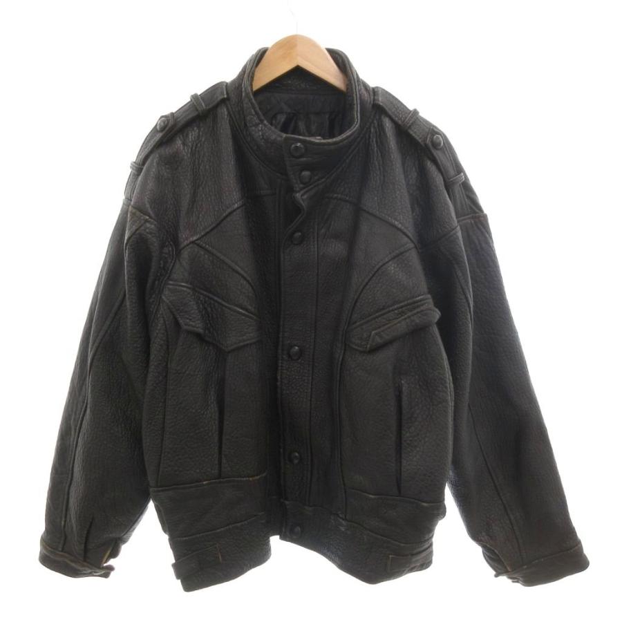 ノーブランド レザージャケット黒 ブラック スタンドカラー L /HW