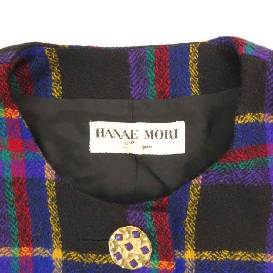ハナエモリ HANAE MORI 美品 ジャケット ウール 38 紫 黒 ブラック 