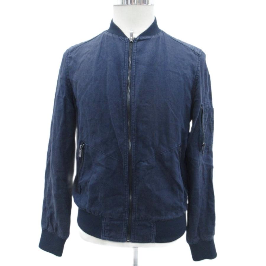 ザラマン ZARA MAN ブルゾンジャケット ミドル丈 リネン M ネイビー 紺 