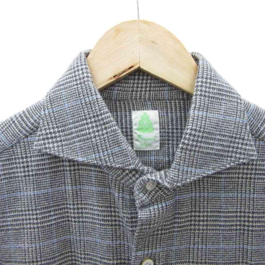 フィナモレ finamore シャツ グレー グレンチェック柄 ワイド