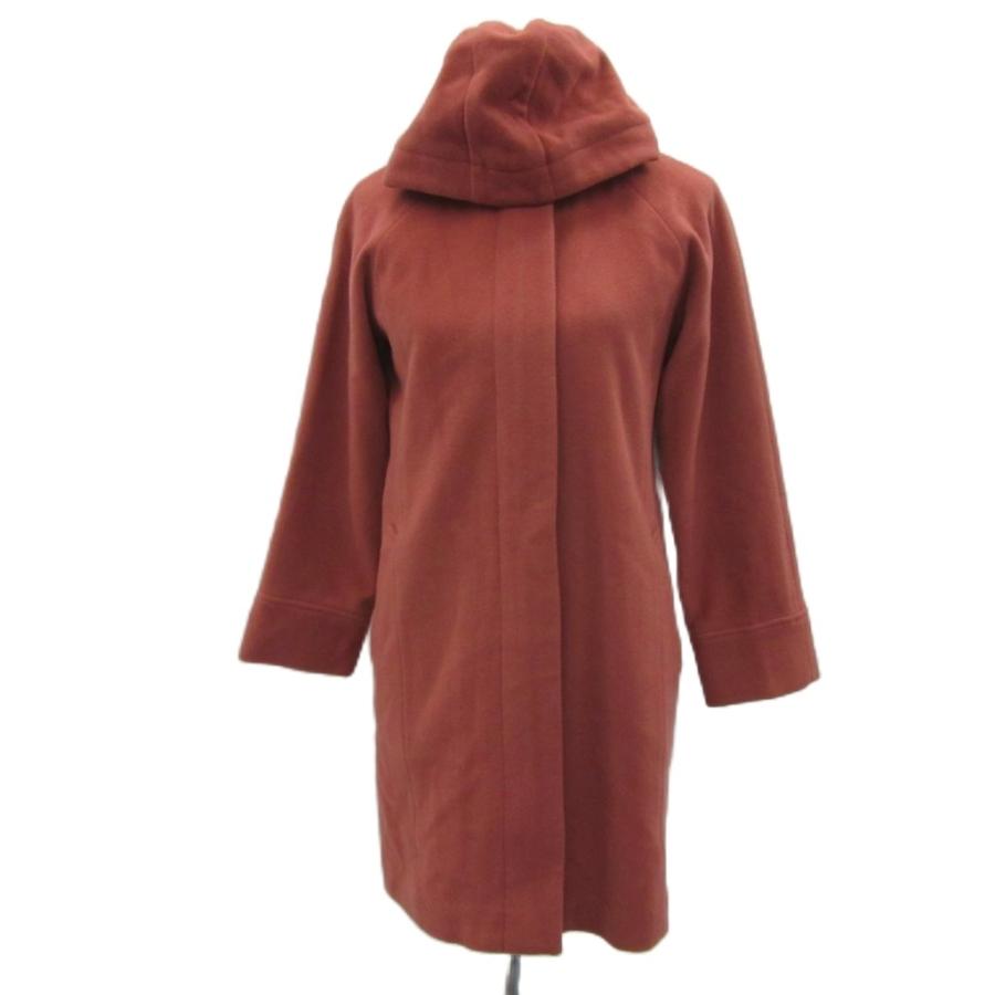 クチューム QTUME ノーカラーコート 38 M 赤 レッド 無地 フード付き