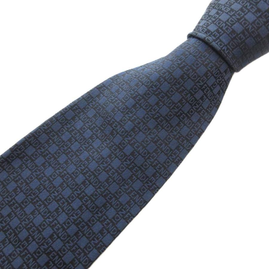 【✨極美品✨】FENDI フェンディ ネクタイ ソリッド ネイビー 無地 希少 FENDI（フェンディ） ネクタイ カジュアル 絹 シルク チェック ロゴ柄