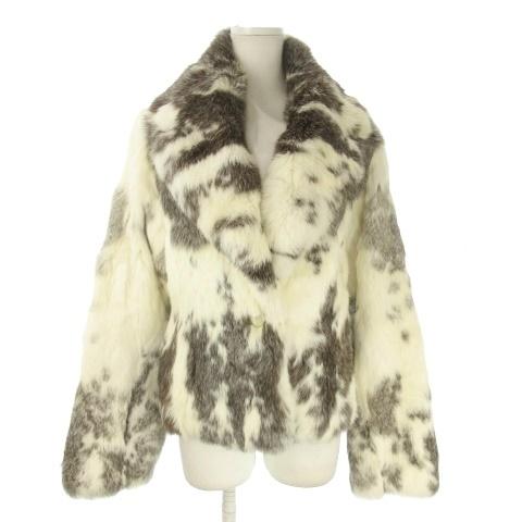 ノーブランド ファーコート ラビットファー 毛皮 F 白 ホワイト 茶