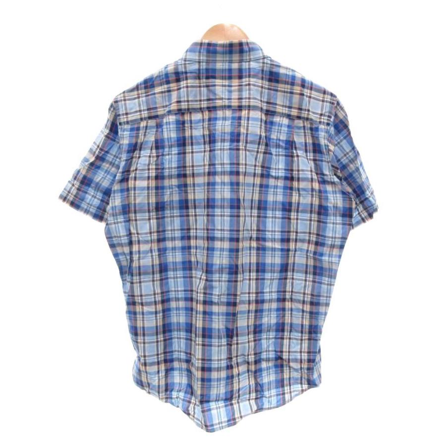 ザ スコッチ ハウス The Scotch House 美品 シャツ M 青 ブルー チェック柄 半袖 レギュラーカラー /NL GY59 ...