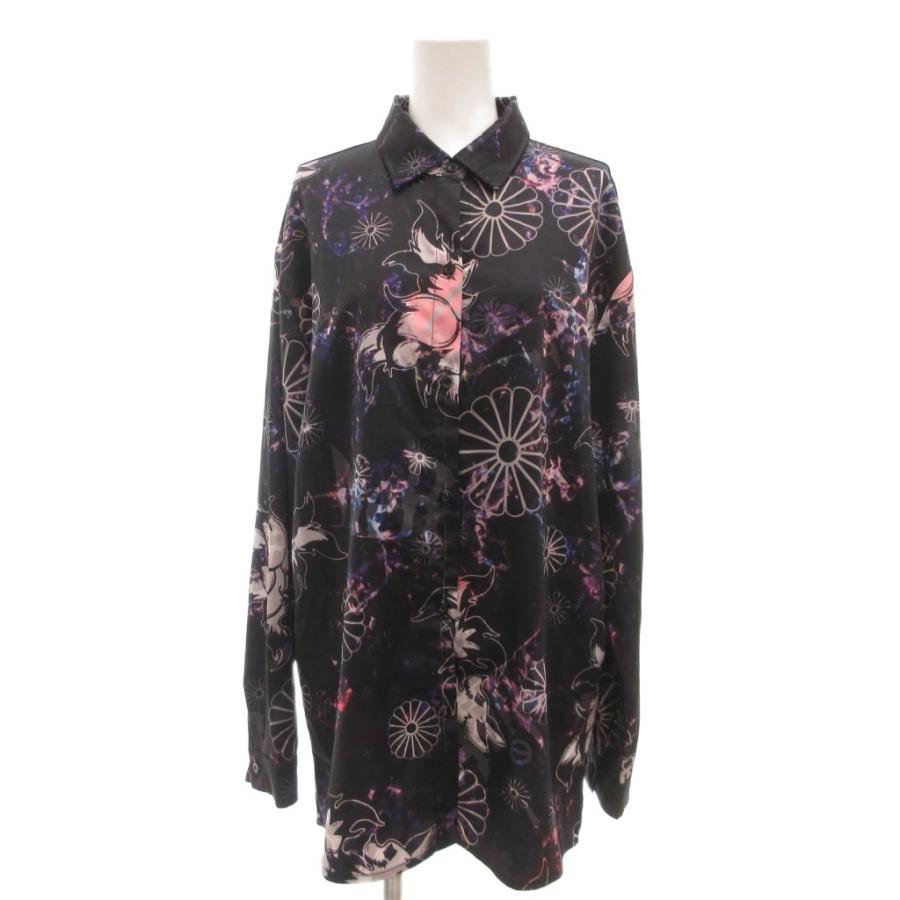 ニーア クロージング NieR CLOTHING 美品 シャツ 総柄 花柄 レギュラーカラー 長袖 F 黒 ブラック 紫 パープル /YJ ...