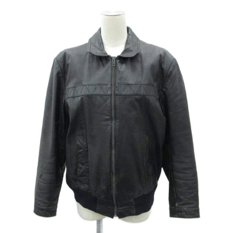 オンワード Onward レザージャケット 革ジャン L 黒 ブラック ジップ