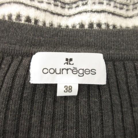 クレージュ courreges ニットカーディガン ウール混 M グレー 七分袖 