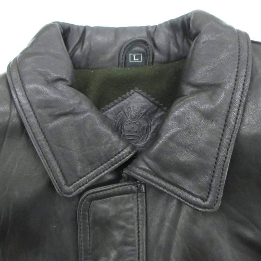 VINTAGE レザージャケット　Lサイズ　羊革　ラムスキン　ブラック　黒　短丈 OLIP ラムレザージャケット ミドル丈 L 黒 ブラック 中綿 /SM43 □GY61