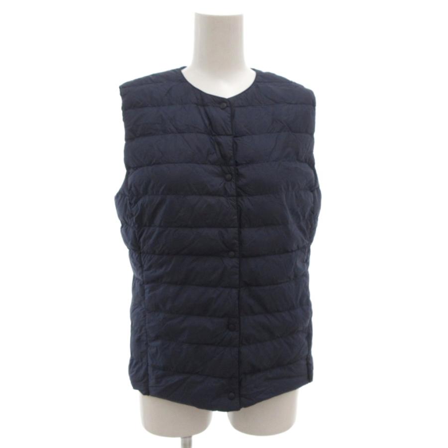 ユニクロ（UNIQLO） 美品 ダウンベスト M 紺 ネイビー ノーカラー