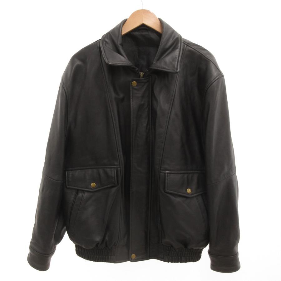 BLACK LEDER ラムレザージャケット 革ジャン ミドル丈 LL 黒 ブラック 