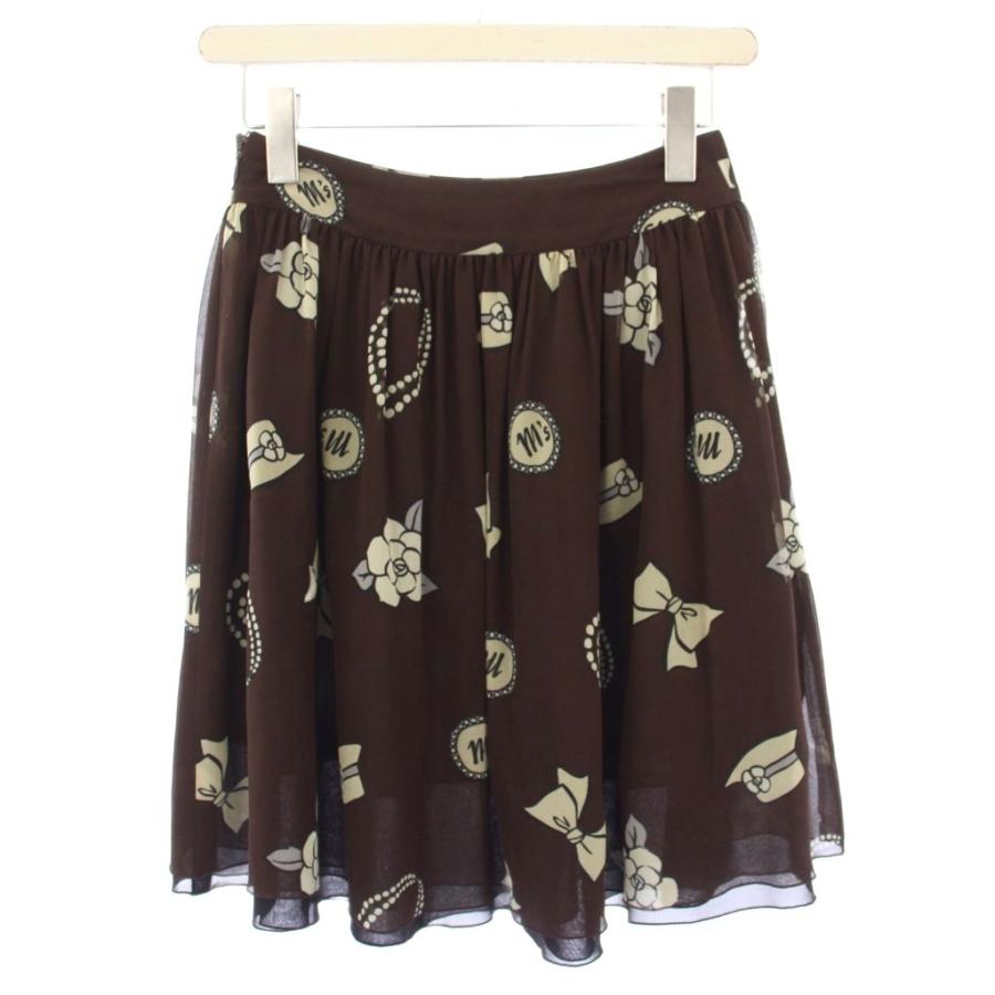 エムズグレイシー M'S GRACY フレアスカート ギャザー ひざ丈 総柄 36