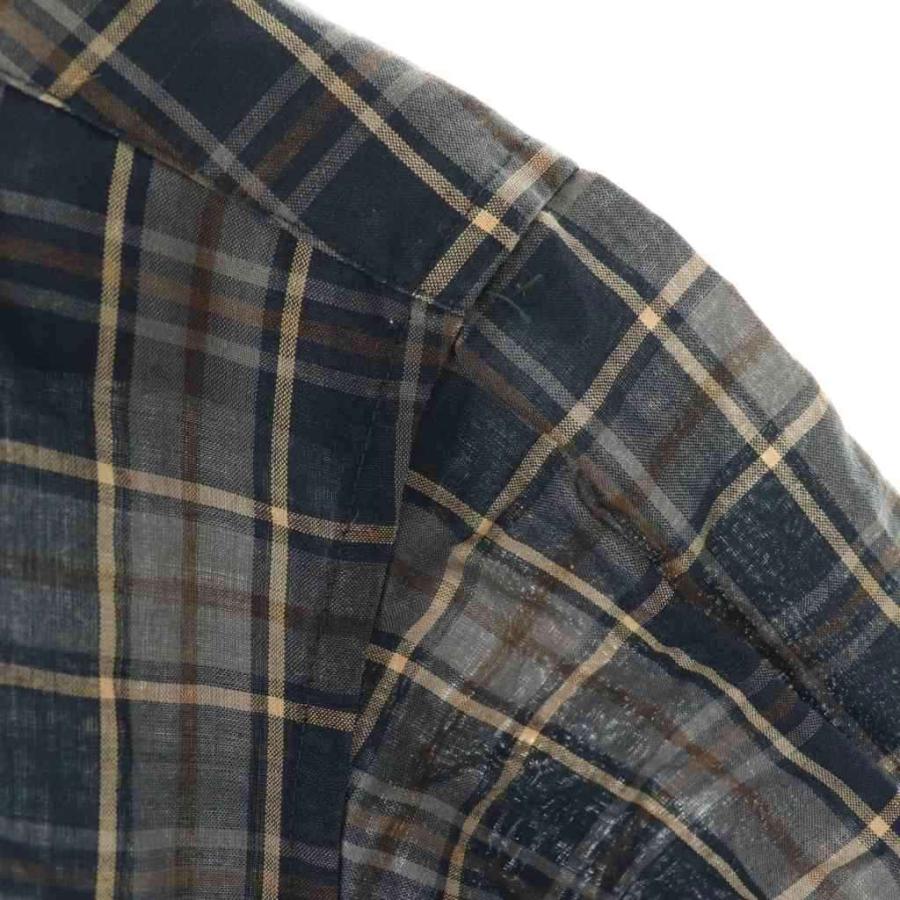 ダックス DAKS シャツ 半袖 前開き チェック リネン 紺 /NR □GY58