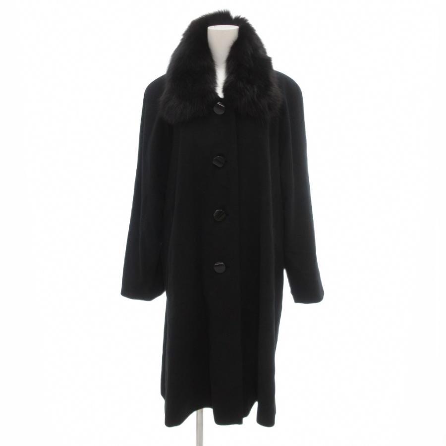 ノーブランド ロングコート カシミヤ ファー付き 11AR 黒 ブラック /UO 
