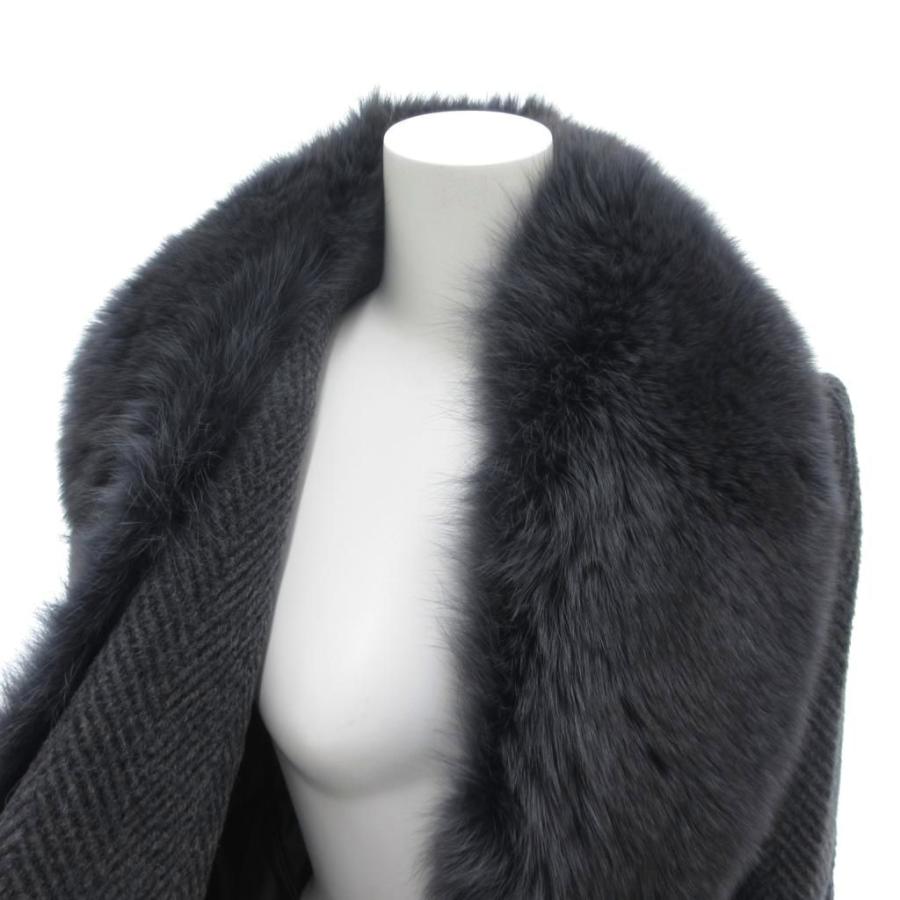 ロガ roga 美品 コート ウール ダークグレー ファー襟 ヘリンボーン柄 