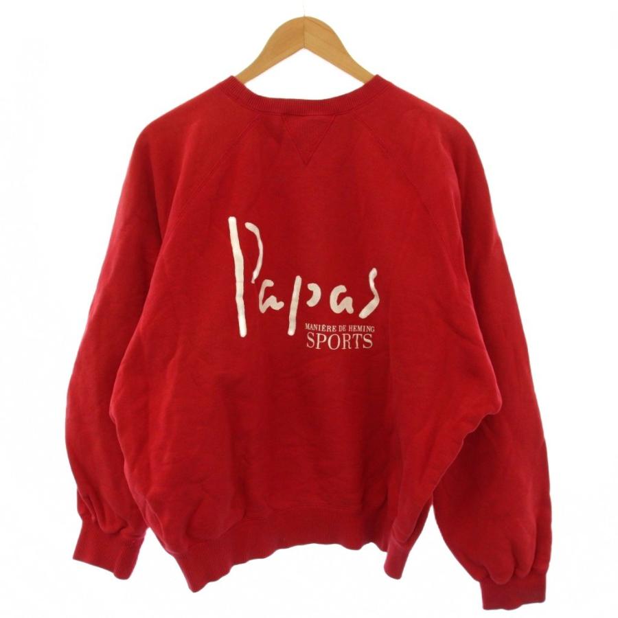 パパス Papas スウェット トレーナー プルオーバー 長袖 ロゴ L 赤 