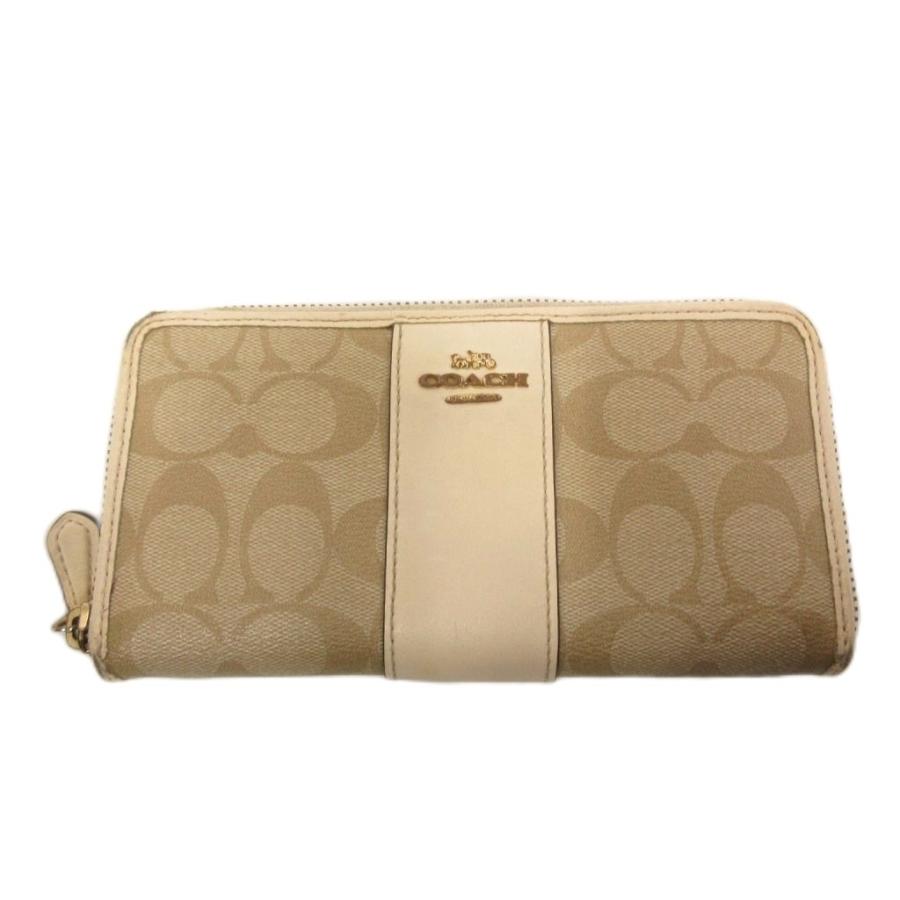 COACH（コーチ） 長財布 ウォレット ベージュ シグネチャー柄 ロゴ金具 