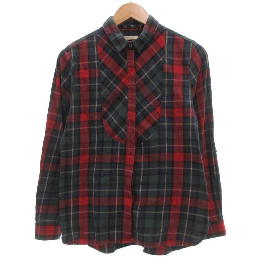バブアー Barbour シャツ 長袖 チェック柄 36 緑 グリーン 赤 レッド 