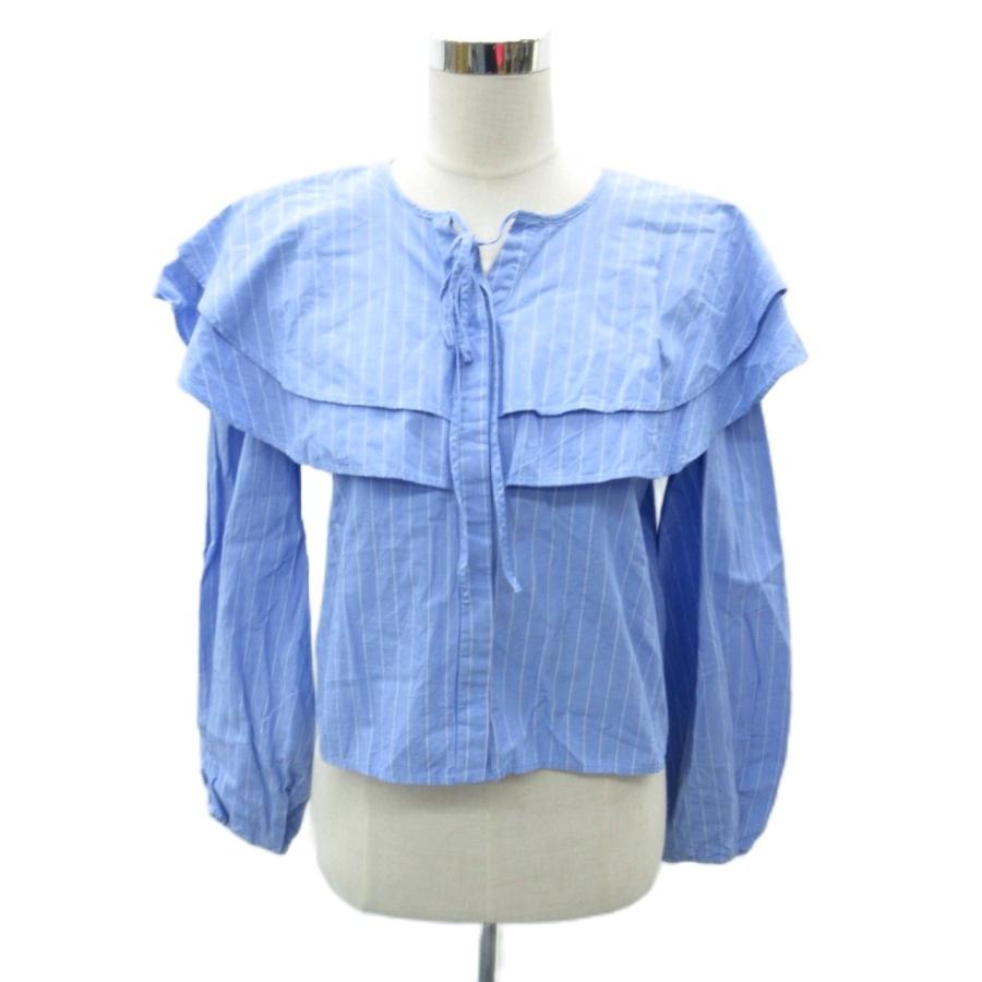 【完売商品】ZARA ストライプ柄オーバーサイズシャツ　ストライプシャツ　空色 ZARA（ザラ） シャツ ブラウス S 水色 ライトブルー 長袖 ストライプ柄