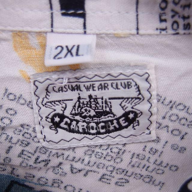 カローシェ Caroche シャツ 英字プリント カジュアル ステンカラー 薄手 長袖 2XL ホワイト ブルー 白 青 /TT メンズ ...