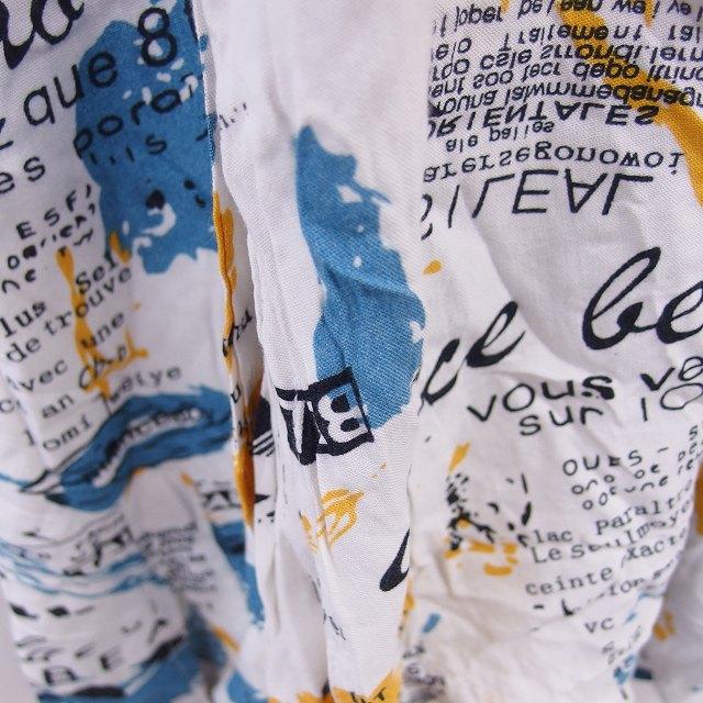 カローシェ Caroche シャツ 英字プリント カジュアル ステンカラー 薄手 長袖 2XL ホワイト ブルー 白 青 /TT メンズ ...