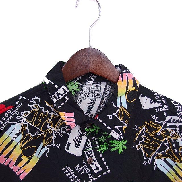 カローシェ Caroche シャツ カジュアル コラージュ総柄 ステンカラー 薄手 長袖 XL 黒 ブラック /TT メンズ : ブランド古着 ...