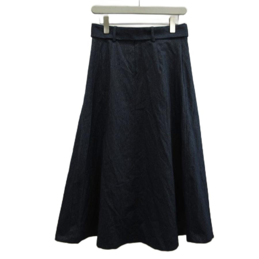 ZARA（ザラ） デニムスカート M インディゴ ブルー ベルト付き フレア